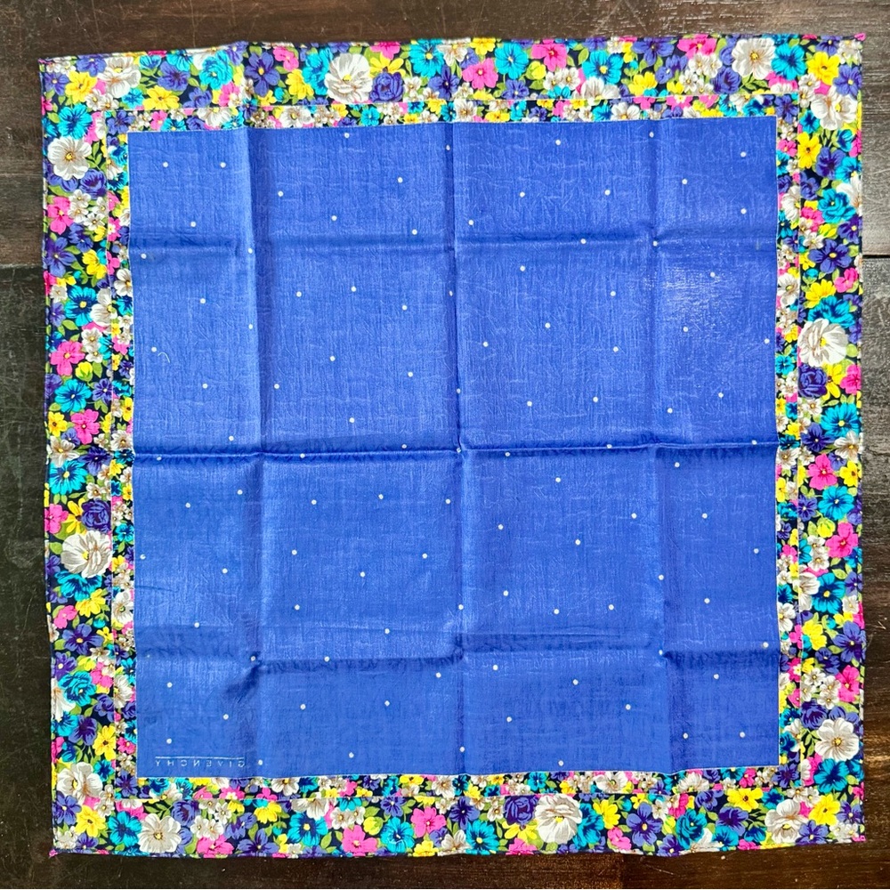Givenchy Floral Hankerchief Scarf with Blue Center - Picture 5 of 8